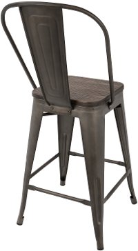 CS-ORHB-AN+E2 Industrial Antique Metal and Espresso Counter Height Stool with Back (Set of 2) - Oregon-3