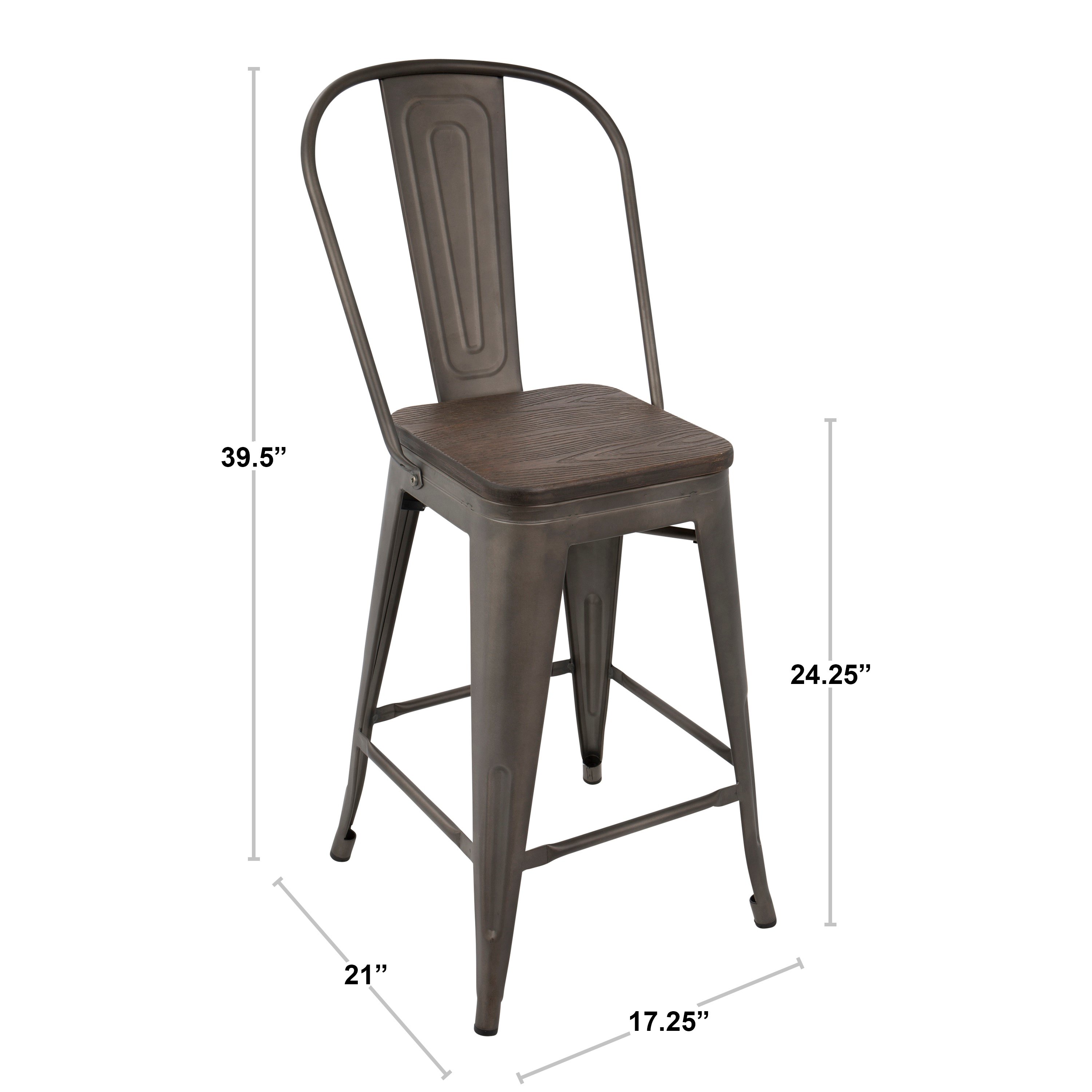 CS-ORHB-AN+E2 Industrial Antique Metal and Espresso Counter Height Stool with Back (Set of 2) - Oregon-4