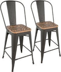 CS-ORHB-GY+BN2 Industrial Gray and Brown Counter Height Stool with Back (Set of 2) - Oregon