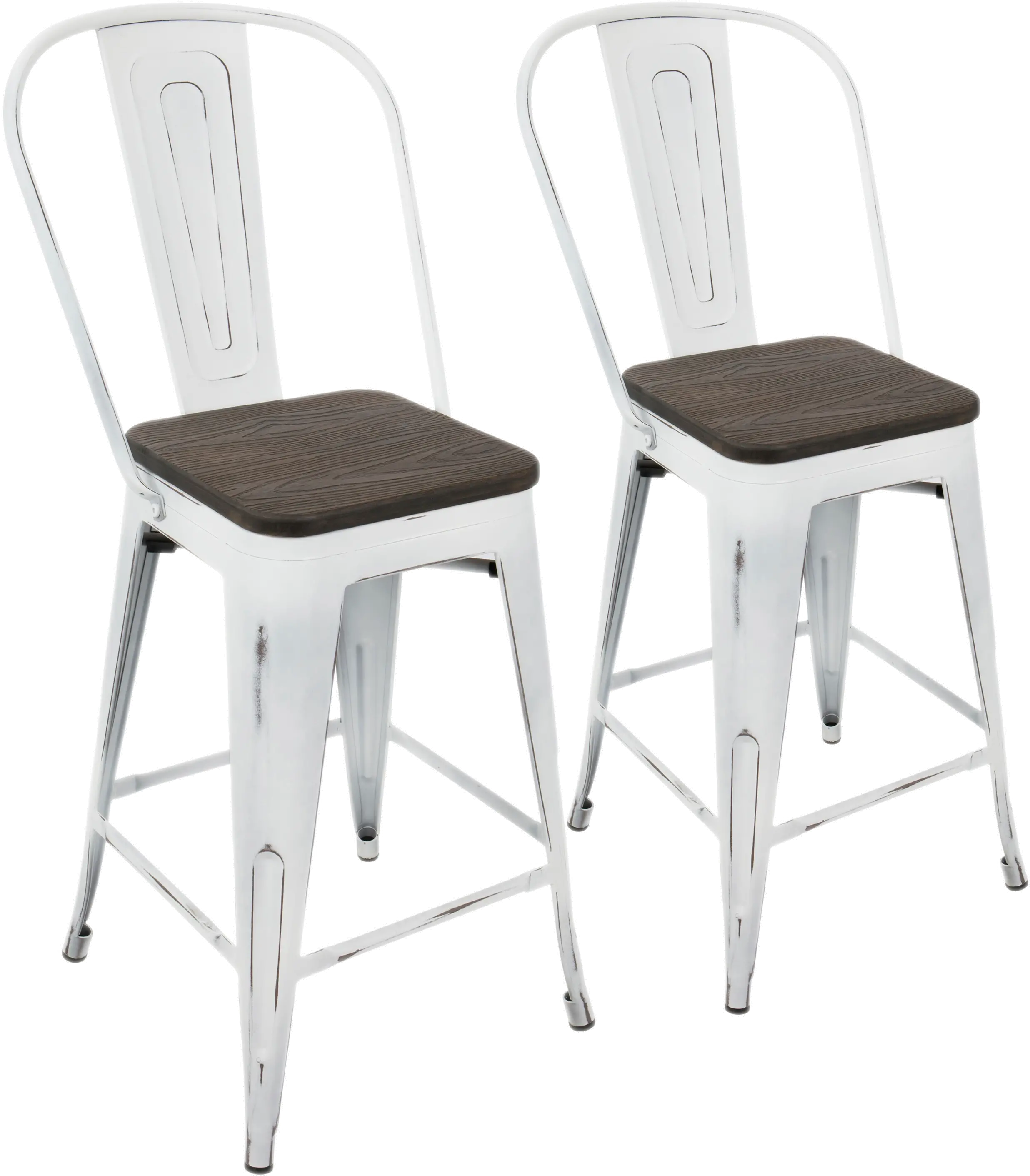 CS-ORHB-VW+E2 Industrial White and Espresso Counter Height Stool with Back (Set of 2) - Oregon-1