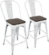 CS-ORHB-VW+E2 Industrial White and Espresso Counter Height Stool with Back (Set of 2) - Oregon