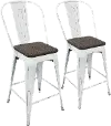 CS-ORHB VW+E2 Industrial White and Espresso Counter Height Stool with Back (Set of 2) - Oregon