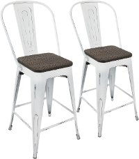 CS-ORHB-VW+E2 Industrial White and Espresso Counter Height Stool with Back (Set of 2) - Oregon