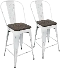 CS-ORHB-VW+E2 Industrial White and Espresso Counter Height Stool with Back (Set of 2) - Oregon