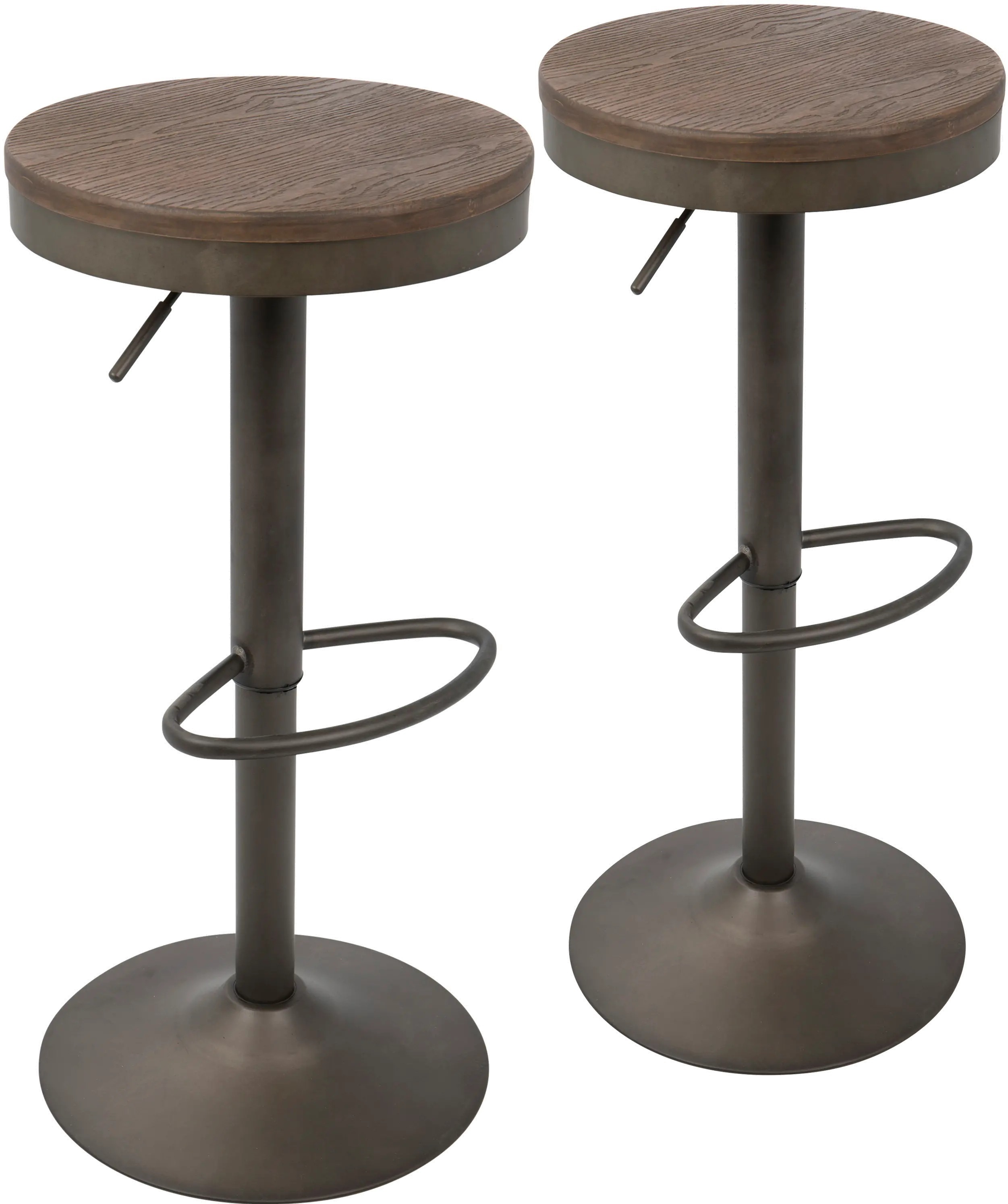 BS-DAK-AN+BN2 Antique Brown Round Adjustable Bar Stool (Set of 2) - Dakota-1