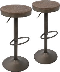 BS-DAK-AN+BN2 Antique Brown Round Adjustable Bar Stool (Set of 2) - Dakota