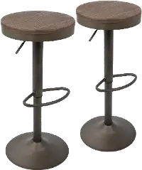 BS-DAK-AN+BN2 Antique Brown Round Adjustable Bar Stool (Set of 2) - Dakota
