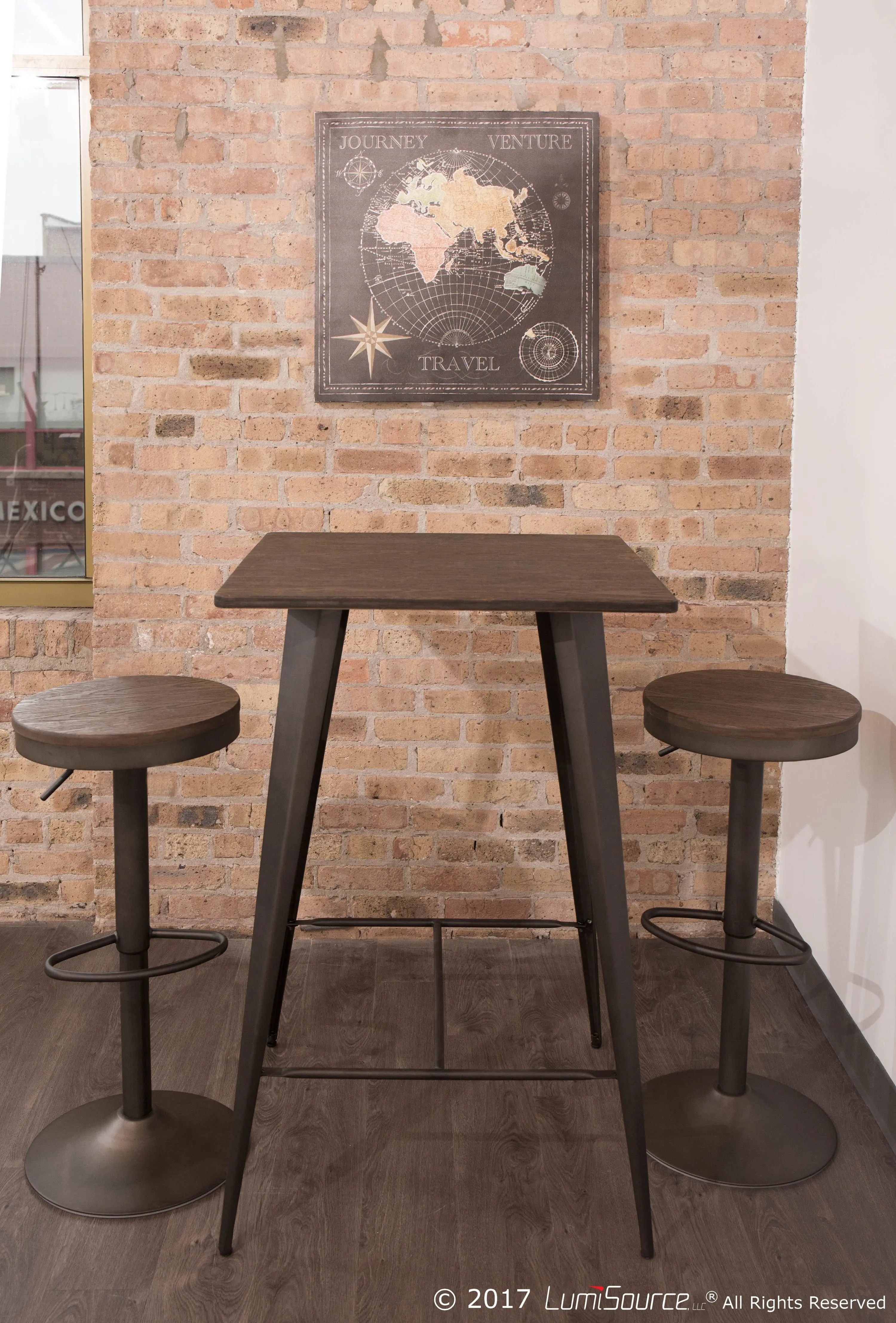 BS-DAK-AN+BN2 Antique Brown Round Adjustable Bar Stool (Set of 2) - Dakota-2