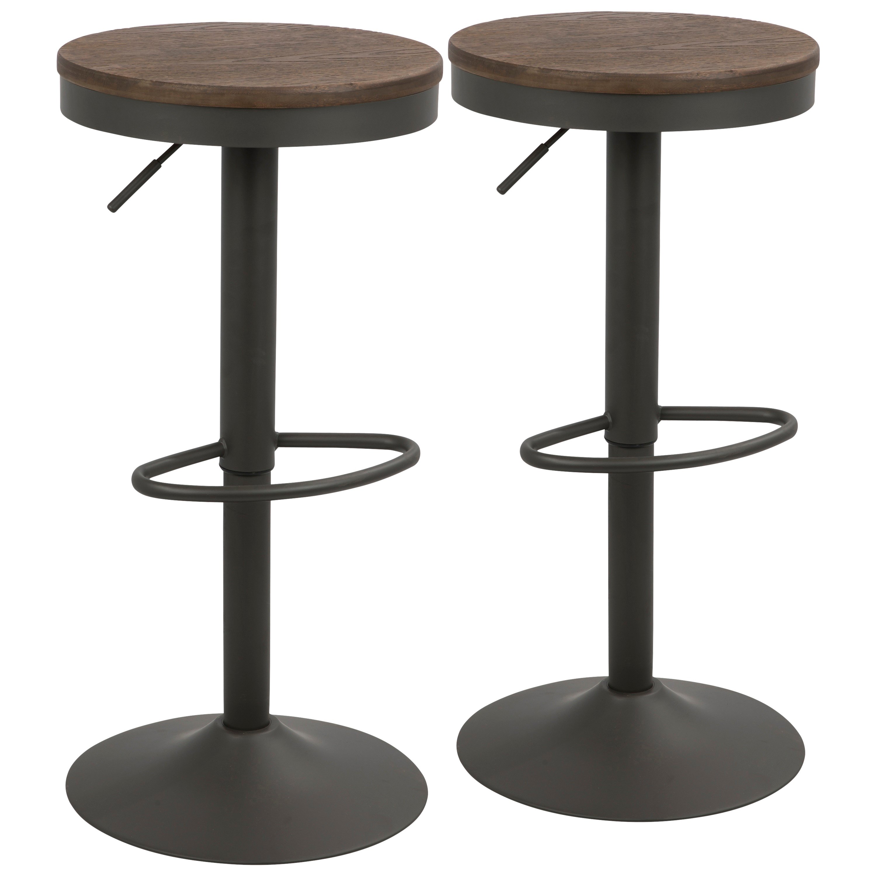 BS-DAK-GY+BN2 Gray and Brown Round Adjustable Bar Stool (Set of 2) - Dakota-1