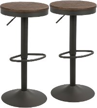 BS-DAK-GY+BN2 Gray and Brown Round Adjustable Bar Stool (Set of 2) - Dakota