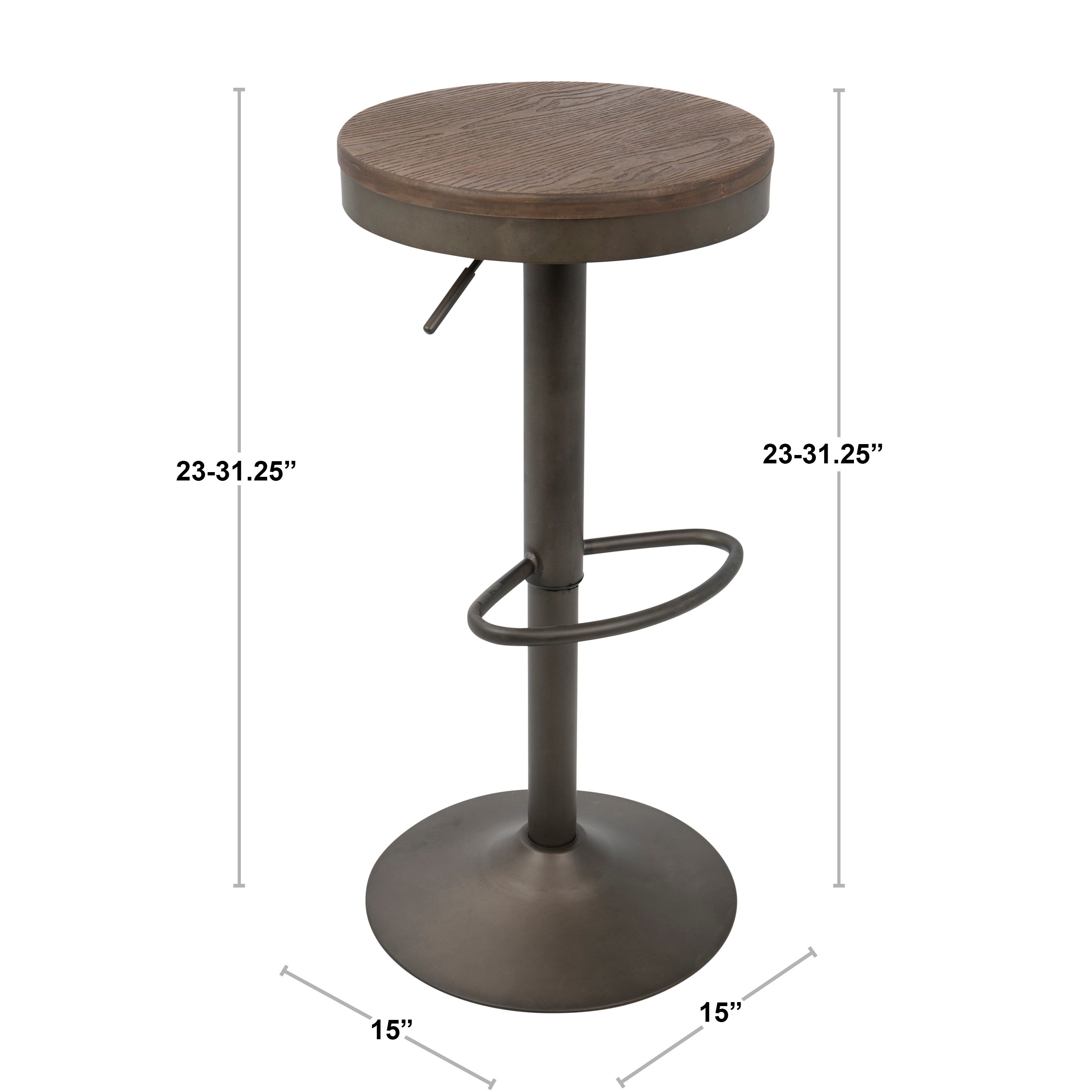 BS-DAK-GY+BN2 Gray and Brown Round Adjustable Bar Stool (Set of 2) - Dakota-3