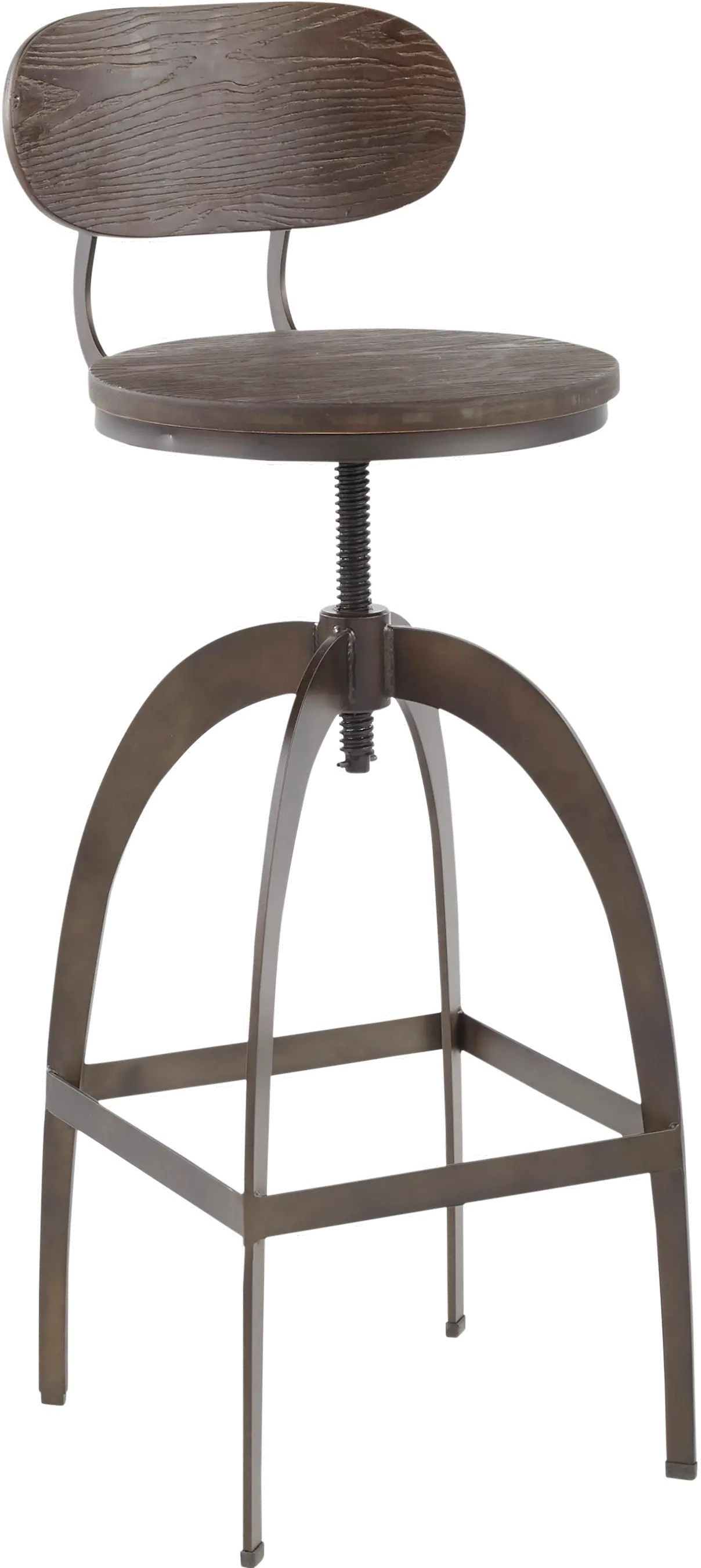 BS-DAKMB-ANE Antique Metal and Espresso Adjustable Bar Stool with Back - Dakota-1