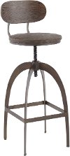 BS-DAKMB-ANE Antique Metal and Espresso Adjustable Bar Stool with Back - Dakota