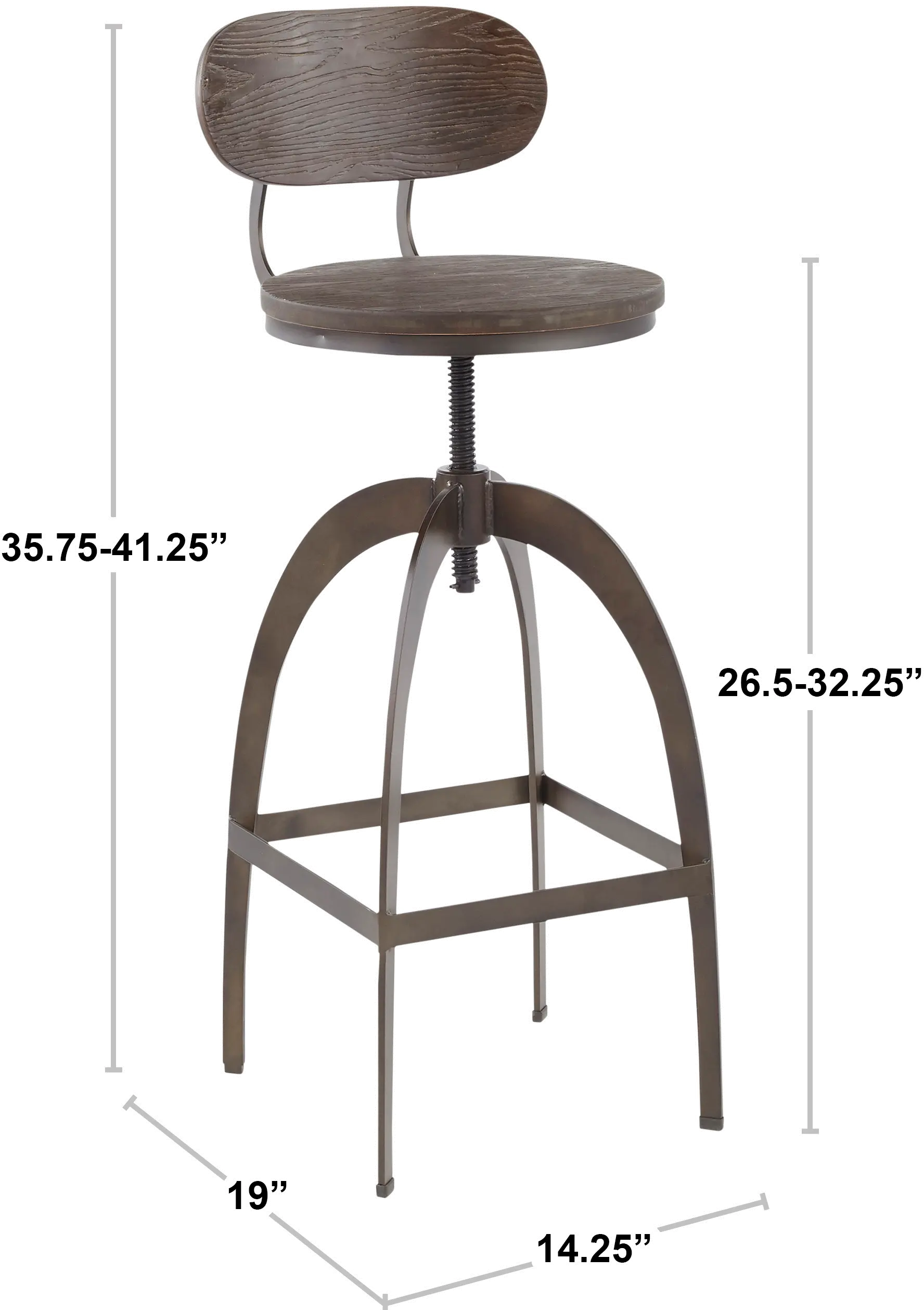 BS-DAKMB-ANE Antique Metal and Espresso Adjustable Bar Stool with Back - Dakota-4