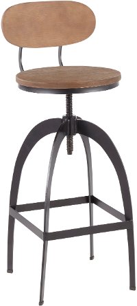 BS-DAKMB-BKMBN Black Metal and Brown Adjustable Bar Stool with Back - Dakota