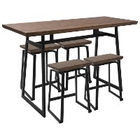 C-GEO5-BK+BN Industrial Black and Brown 5 Piece Counter Height Dining Set - Geo