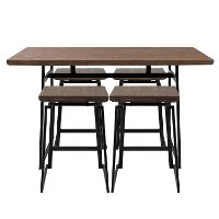 C-GEO5-BK+BN Industrial Black and Brown 5 Piece Counter Height Dining Set - Geo-3