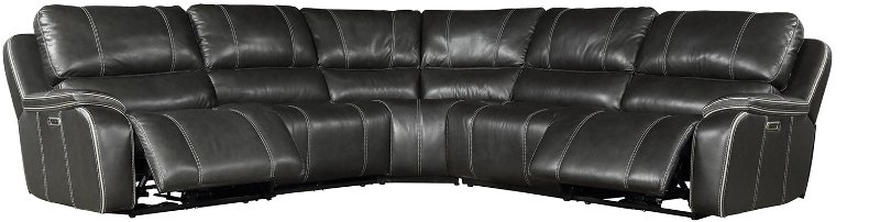 Cyclone Dark Gray Leather Match 5 Piece, Sectional Sofa Leather Black