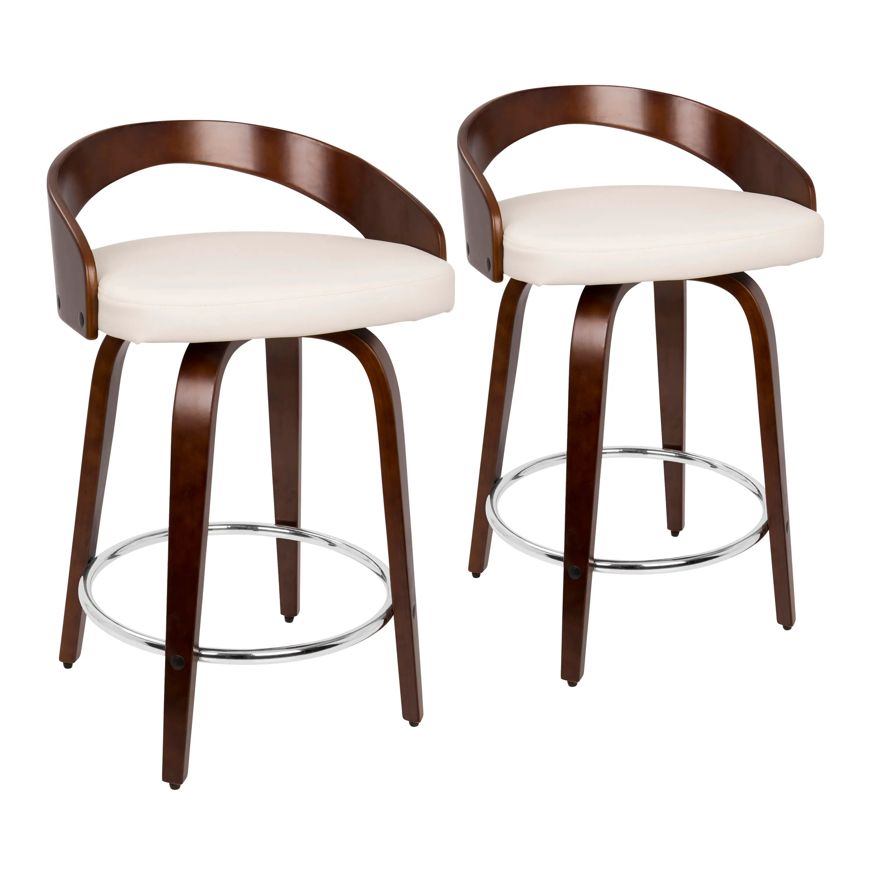 B24-GROTTOR-CHW2 Mid Century Cherry and White 24 Inch Counter Height Stools (Set of 2) - Grotto-1