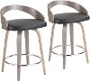 B24-GROTTOR-LGY+BK2 Mid Century Gray and Black 24 Inch Counter Height Stools (Set of 2) - Grotto