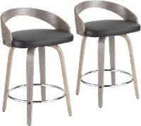 B24-GROTTOR-LGY+BK2 Mid Century Gray and Black 24 Inch Counter Height Stools (Set of 2) - Grotto