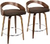 B24-GROTTOR-WLBN2 Mid Century Walnut and Brown 24 Inch Counter Height Stools (Set of 2) - Grotto