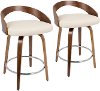 B24-GROTTOR-WLCR2 Mid Century Walnut and Cream 24 Inch Counter Height Stools (Set of 2) - Grotto