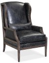 Black Distressed Leather Club Chair with Exposed Wood - Laurel