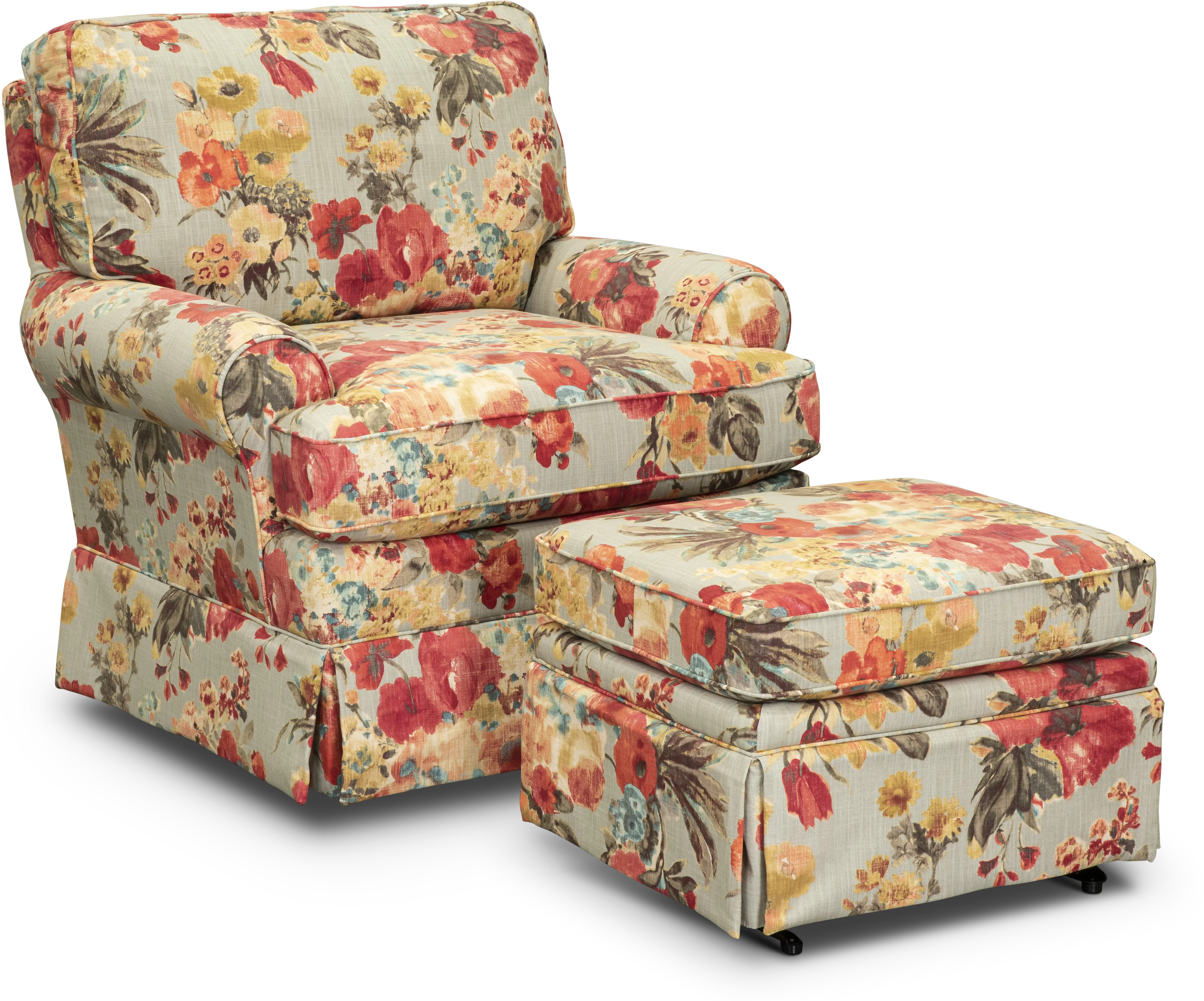Aqua, Yellow and Muted Red Floral Swivel Glider - Quinn-2