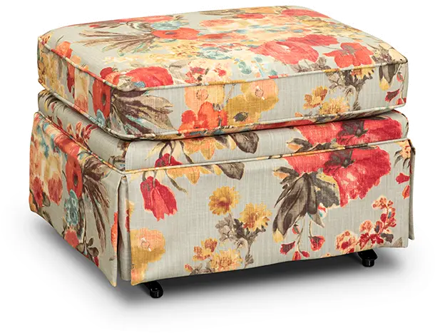 Aqua, Yellow and Muted Red Floral Gliding Ottoman - Quinn-1