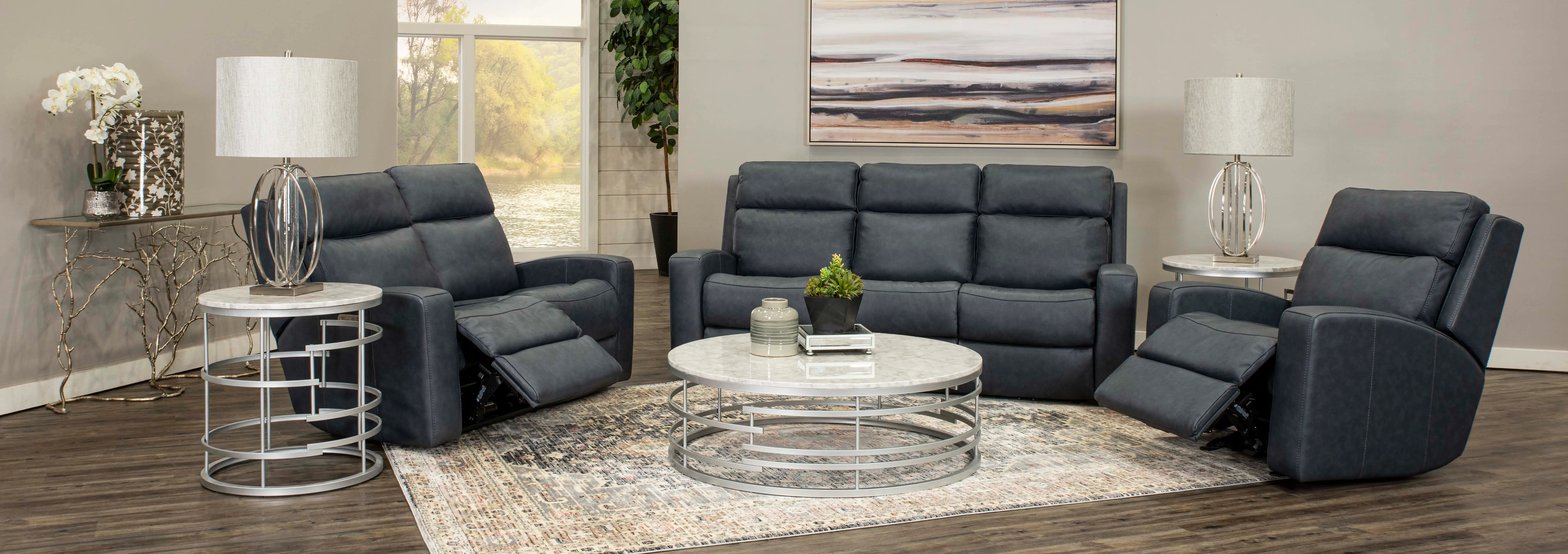Anchor Blue Leather-Match Power Reclining Sofa - Cody-4
