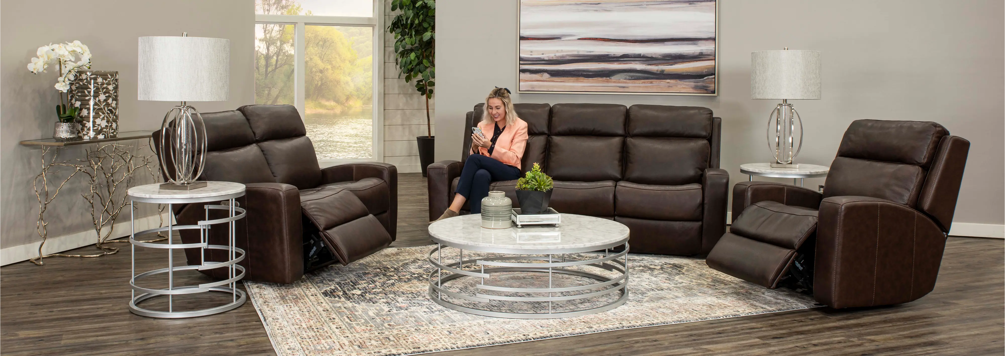 Burnt Umber Leather-Match Power Reclining Sofa - Cody-3