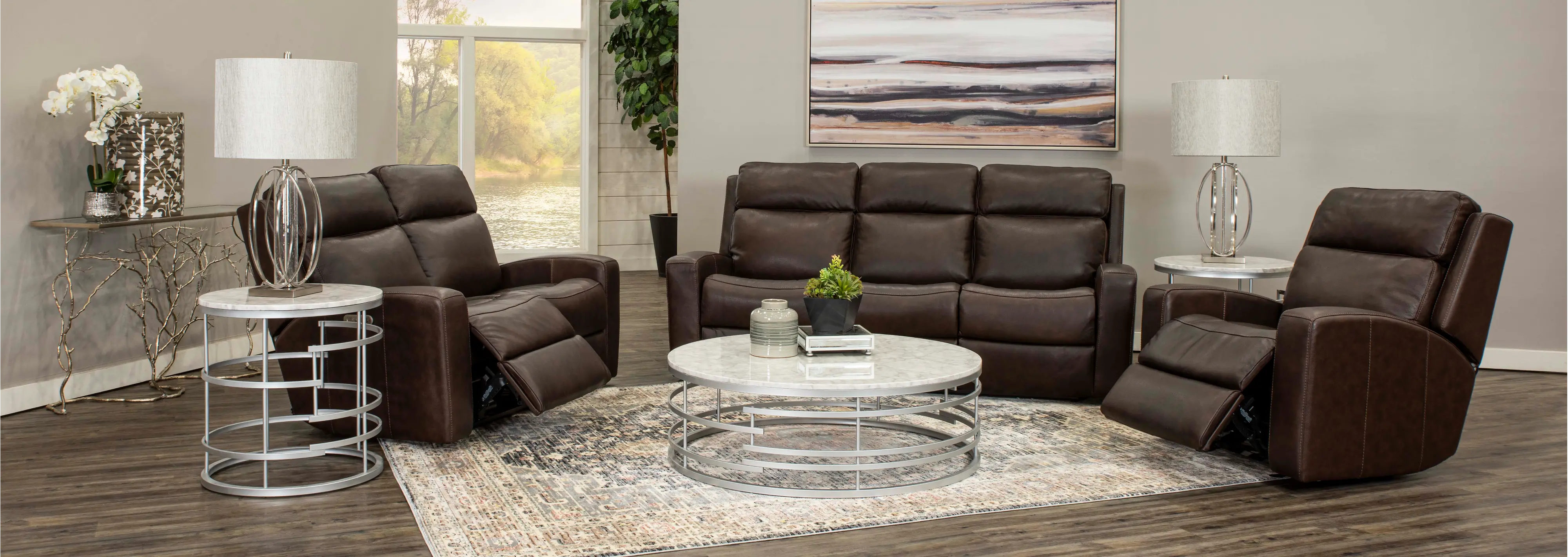 Burnt Umber Leather-Match Power Reclining Sofa - Cody-4