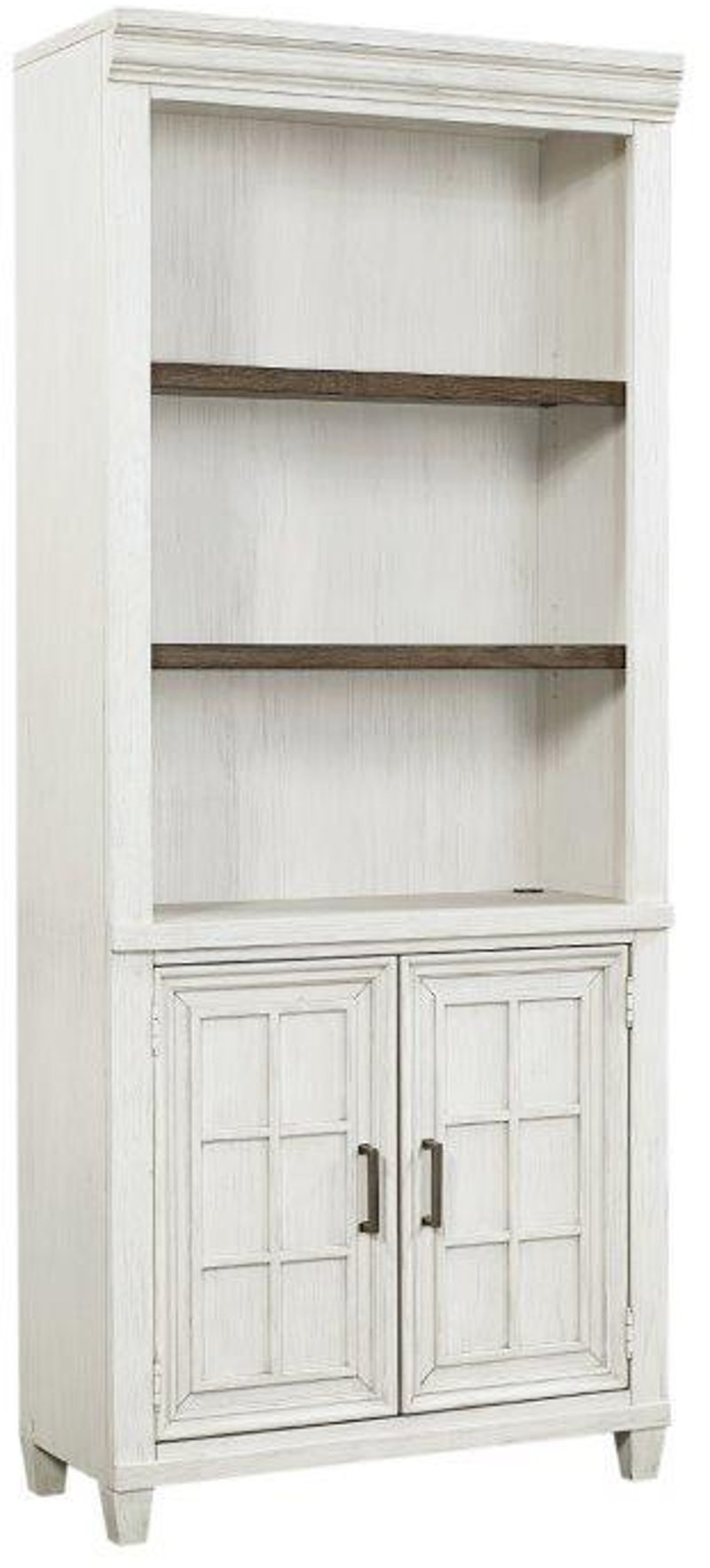 Caraway Antique White Bookcase With, Bookcase With Bottom Doors