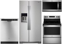 KIT Whirlpool 4 Piece Electric Kitchen Appliance Package with 28 cu. ft. Refrigerator - Stainless Steel