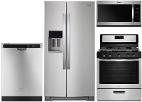 KIT Whirlpool 4 Piece Gas Kitchen Appliance Package with 28 cu. ft. Refrigerator - Stainless Steel