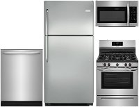 KIT Frigidaire 4 Piece Gas Kitchen Appliance Package with Top Freezer - Stainless Steel