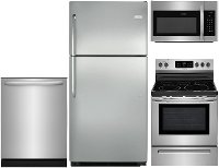 KIT Frigidaire 4 Piece Electric Kitchen Appliance Package with Top Freezer - Stainless Steel