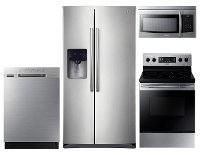 KIT Samsung 4 Piece Electric Kitchen Appliance Package with 24.5 cu. ft. Side by Side Refrigerator - Stainless Steel