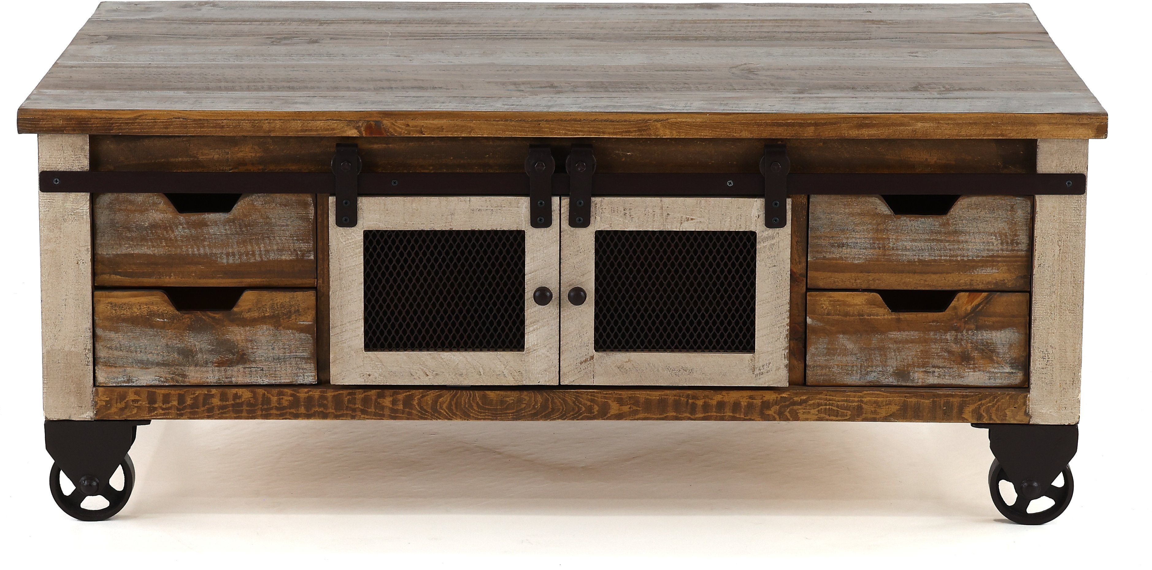 Antique Pine Rustic Pine Coffee Table with Iron Accents-1