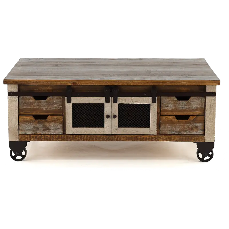 Antique Pine Rustic Pine Coffee Table with Iron Accents