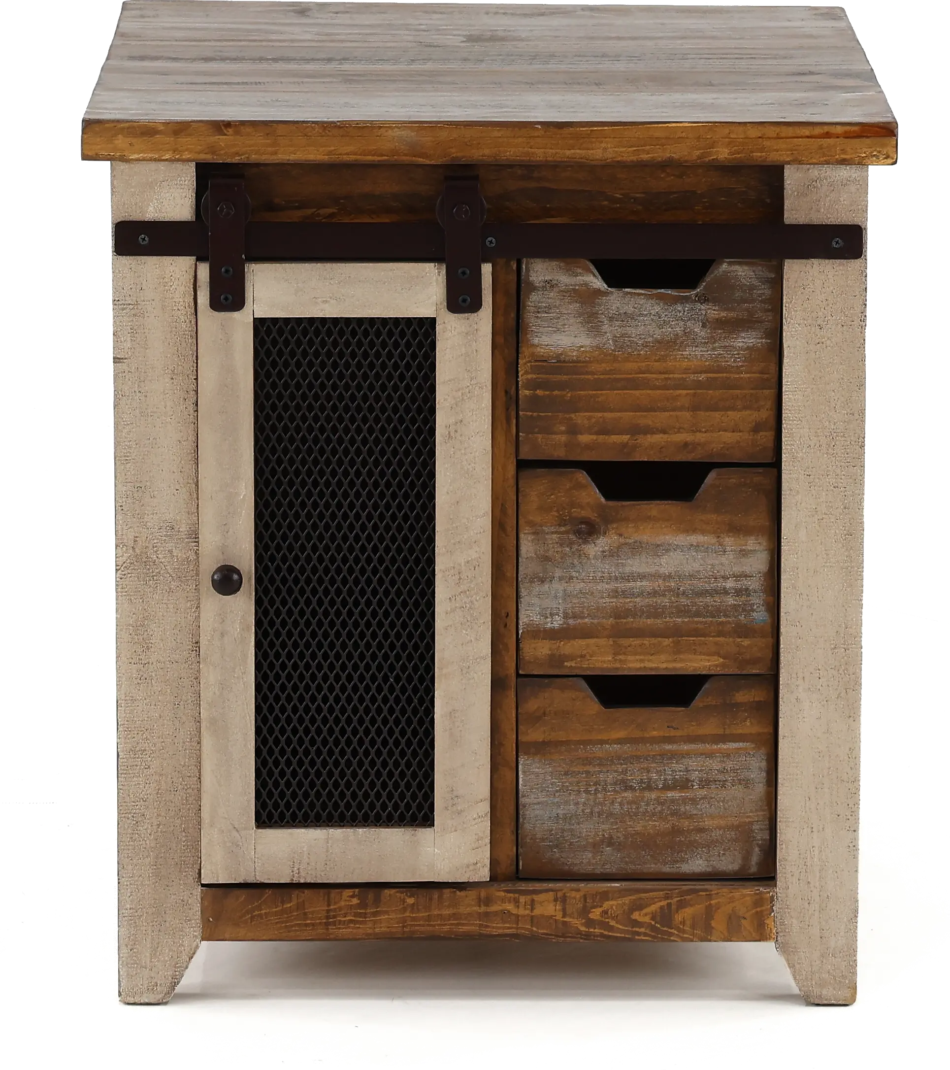 Antique Pine End Table with Iron Accents-1