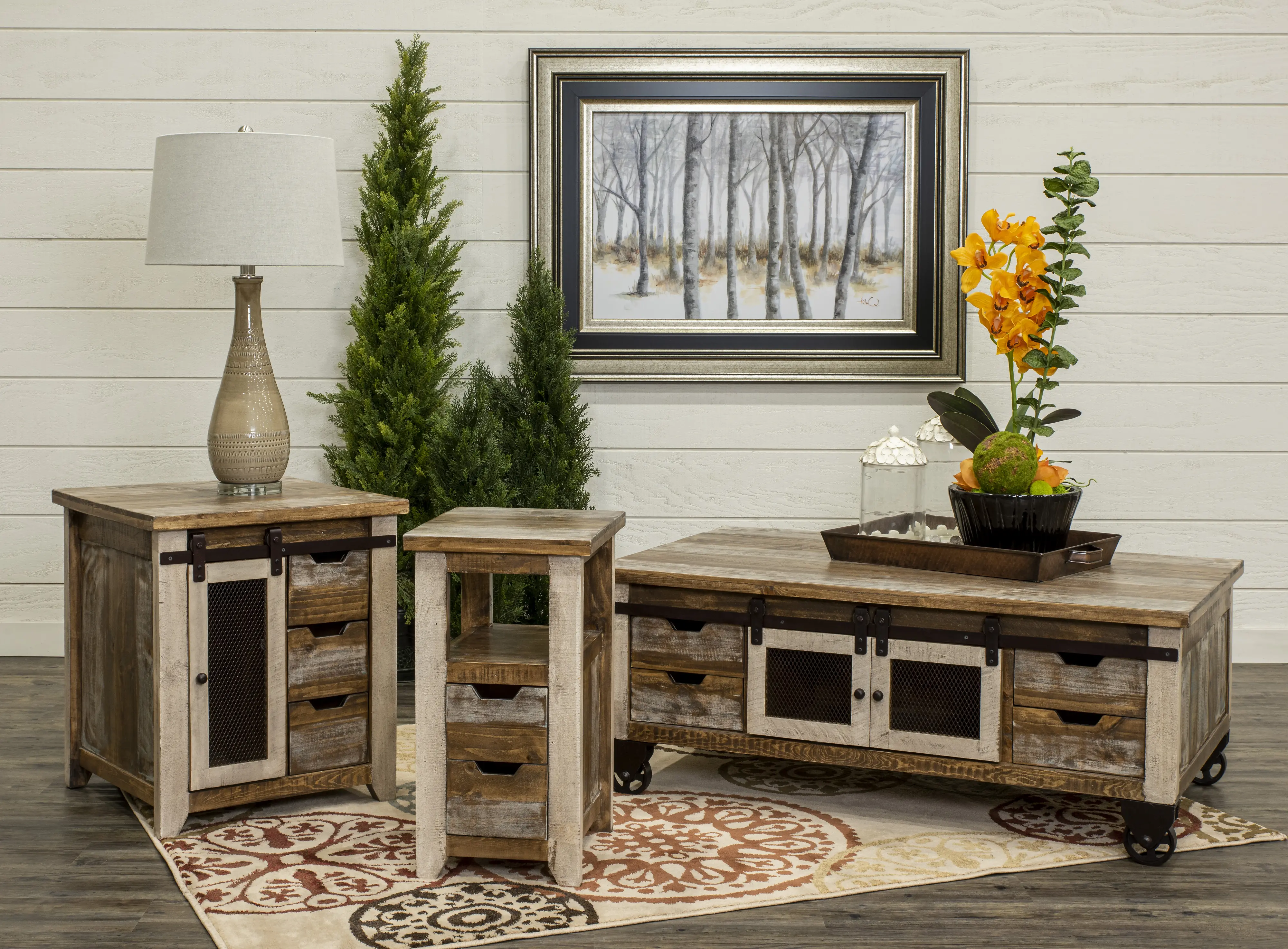 Antique Pine End Table with Iron Accents-2