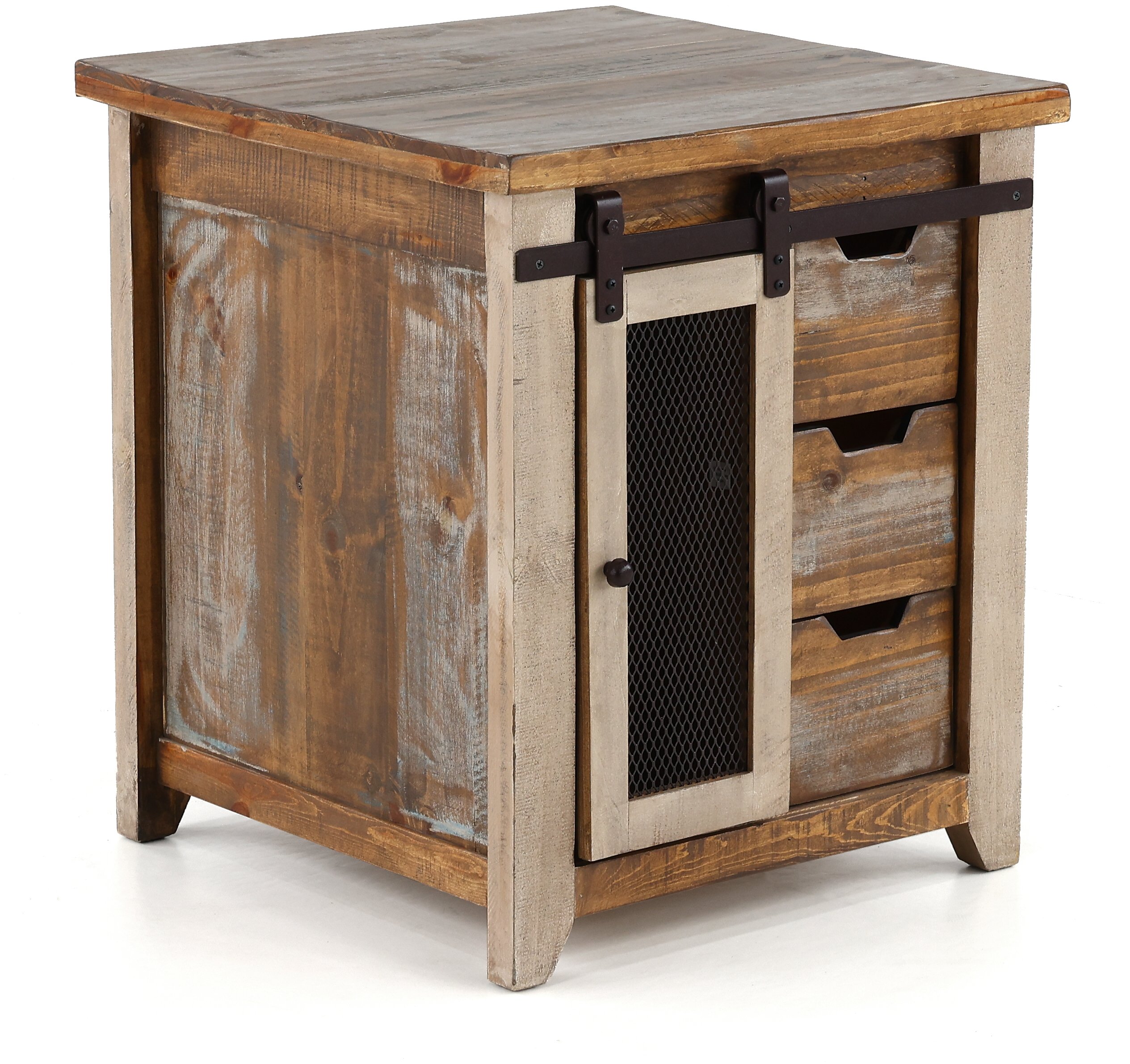 Antique Pine End Table with Iron Accents-3