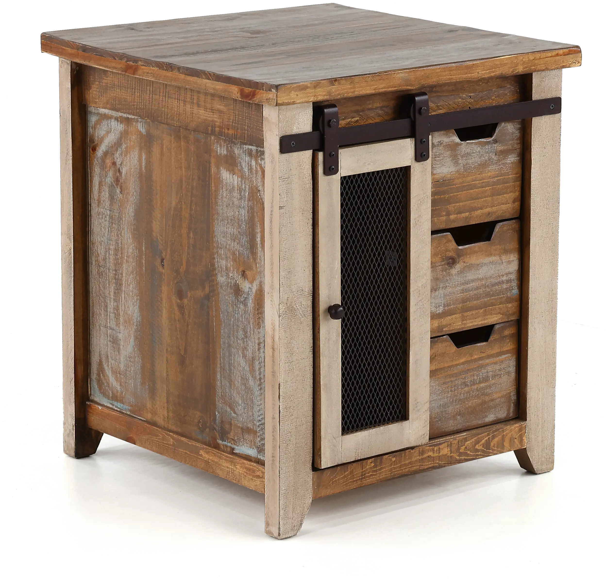 Antique Pine End Table with Iron Accents-3