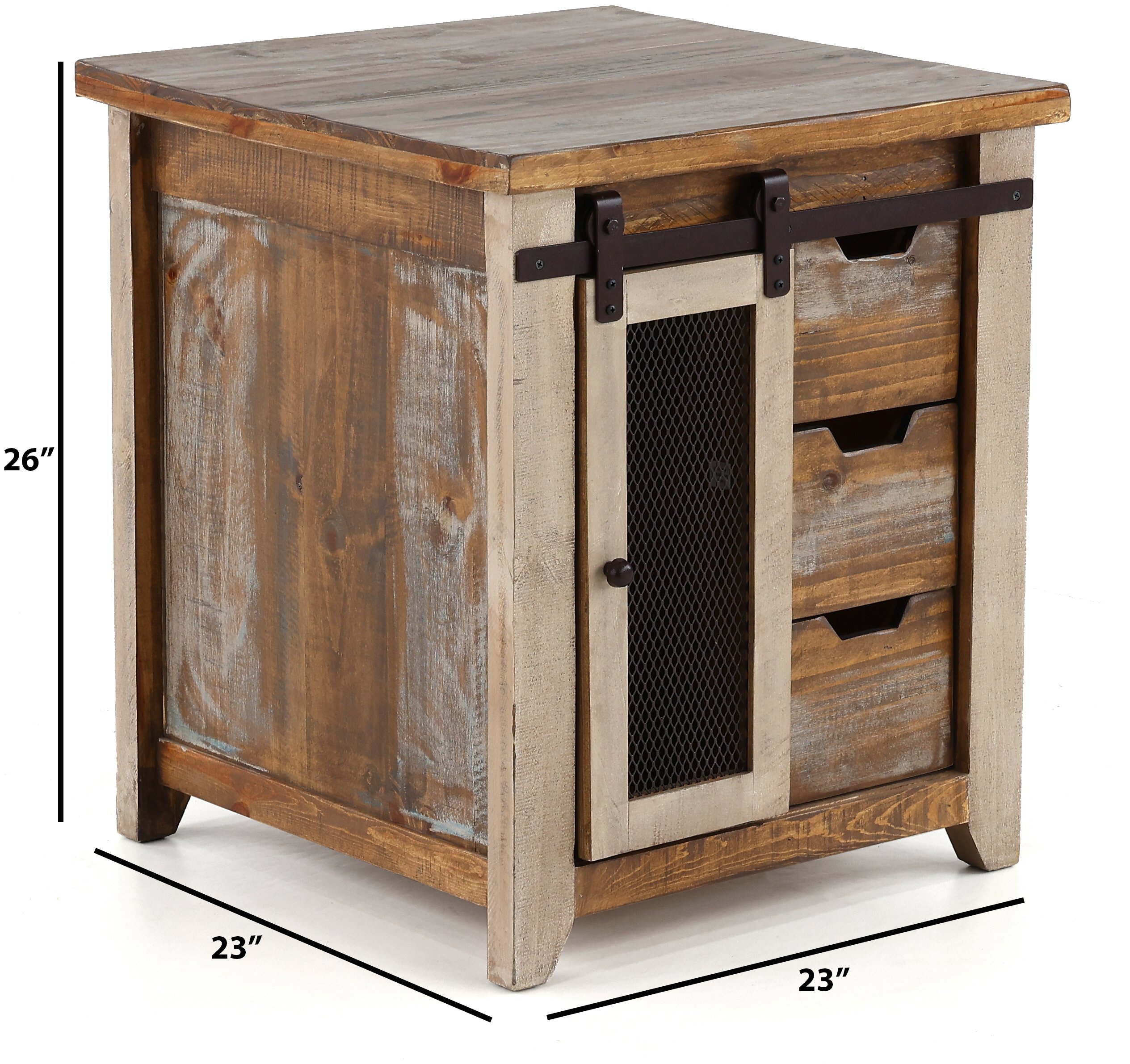 Antique Pine End Table with Iron Accents-4
