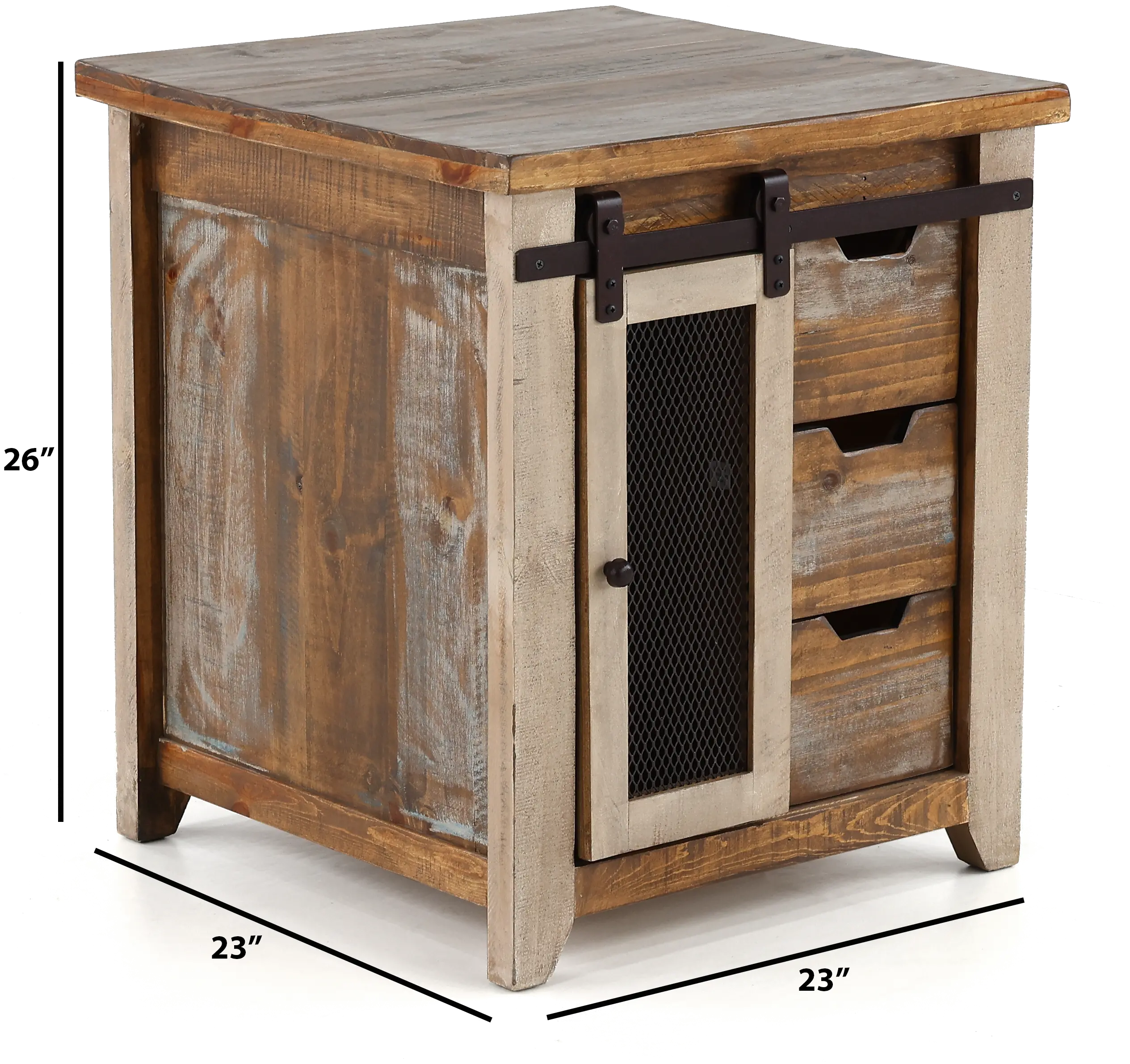 Antique Pine End Table with Iron Accents-4