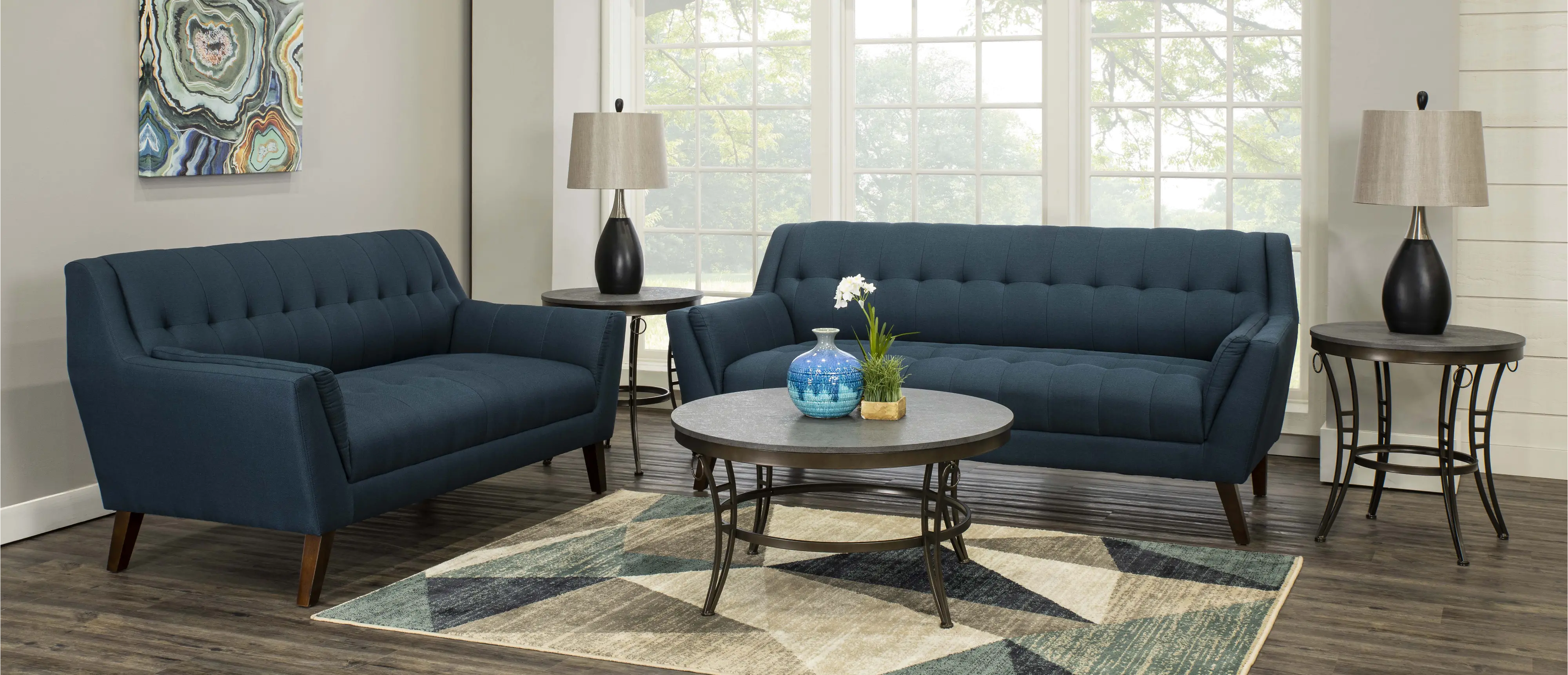 Celeste Navy Blue 5 Piece Living Room Set-2