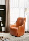 Camel Brown Leather Swivel Accent Chair - Bradley