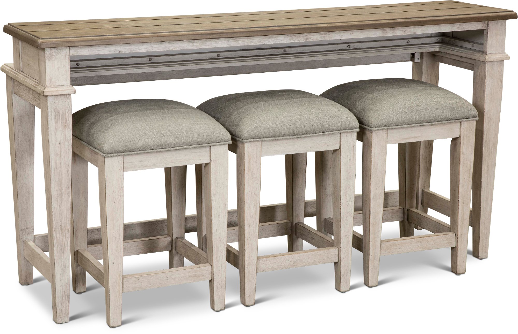 Heartland Weathered Oak Console Table with 3 Stools-1